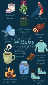 Ideas for every witch how to celebrate winter season. Easy everyday ideas without many preparations. Winter bucketlist// Winter to do list // Solstice ideas // Winter ideas // mindfullnes // witch tips // #babywitch #witchcraft #winterseasonactivities #embracewinter #lovewinter #cottagewitch #feelgood