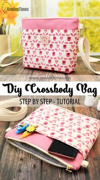 DIY Crossbody Bag with Zipper FREE sewing tutorial (with video). This is a Crossbody Bag that has many pockets and is convenient to use. This bag also has a zip closure to keep things from getting lost and has an adjustable shoulder strap. Easy crossbody bag free sewing pattern with video tutorial sewalong. SewModernBags