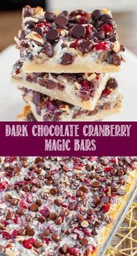 Dark Chocolate Cranberry Magic Bars are a symphony of flavors and textures, perfect for the holiday baking season! Easy to make and beyond delicious! #christmasdessert #thanksgivingdessert #holidaybaking #cranberrydessert via @BackForSeconds