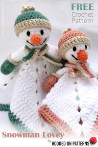 Free Snowman Lovey Crochet Pattern by Hooked On Patterns. Soft and snuggly snowman comforters for babies and toddlers. #Crochet #FreeCrochetPatterns #Christmas #Snowman #festive #winter #baby #kids