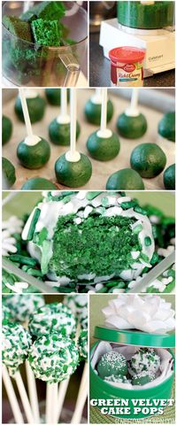 Green Velvet Cake Pops.  Such a fun treat for St. Patrick's Day!  This breaks it down, these are really easy to make.