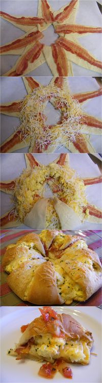 Crescent Roll Breakfast Ring - crescent rolls, bacon, eggs, and cheese! This looks like an amazing #breakfast #recipe!