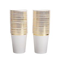 Geeklife White Paper Cups with Sparkly Gold Foil Dots,Disposable Gold Party Paper Cups 9oz,40 pcs