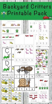 FREE Backyard critters Printable Pack - make practicing alphabet letters, counting, what comes next, number words, shapes, clip cards, and so much more for summer learning, extra practice, at home preschool for preschool, kindergarten, and first grade kids