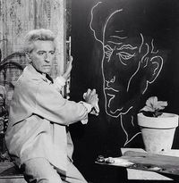 Jean Cocteau and his self-portrait photo by Lucien Clergue -Twitter