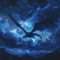 An ancient dragon is flying through the sky, his massive wings catching the azure starlight. He is ancient and wise, with scales that gleam like polished jewels.   His breath is a swirling torrent of fire, and his eyes are bright and piercing. Despite his fearsome appearance, he is a benevolent creature, and he uses his immense power to protect and guide others. He is an ancient and noble being, and he has been watching over the world for centuries.