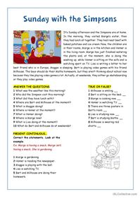 Reading - Sunday with the Simpsons g…: English ESL worksheets pdf & doc