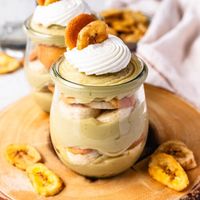 banana pudding cups, with whipped cream on top.