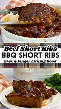 These tender beef short ribs are seasoned seared and slathered in bbq sauce and baked to tender perfection! Perfect for game day, parties and gatherings!! This easy recipe will have everyone licking their fingers for more;)