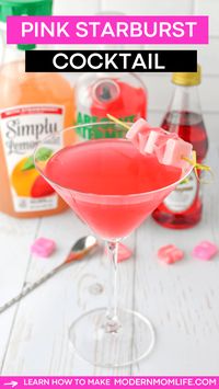 Craft your own Pink Starburst Martini with our easy-to-follow recipe. Inspired by your favorite chewy candy, this drink doesn't disappoint. #CocktailRecipes #PinkCocktail #PinkDrinks #VodkaDrinks #StarburstDrinks