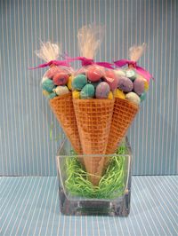 Easter M's in Sugar Cones- would be cute for easter basket!