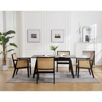 Guyou Rattan Dining Chairs Set of 6, Mid Century Modern Linen Upholstered Dining Room Armchairs, Farmhouse Wooden Kitchen Chairs with Cane Back and Black Hardwood Frame for Living Room, Beige - Walmart.com