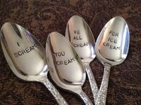 recycled silverware   Ice Cream  set of 4  vintage silverware hand stamped spoons