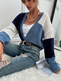 Color Block Drop Shoulder Cardigan