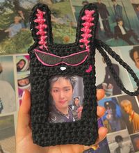 *WARNING* Products may be in the presence of animal hair such as cats and dogs. Though contact is very limited, please proceed with caution when purchasing from our shop! Our handmade, made to order Ateez "Mito" Crochet Photocard Holders will be your new go to accessory as an Atiny! Each Mito holder is made from stylish acrylic yarn, felt features, and two metal earrings. Showcase your items in our photocard holders on the sides of your purse, wallet, backpack, keys and more! All items here at G