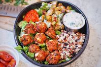 Greek Style Baked Chicken Meatballs with Homemade Spicy Tzatziki - Miss Finger Foodie