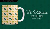 Simple Saint Patrick's Day Pattern made with green top hat pipe four leaf clover and Irish swirl elements. Suitable for various merchandise items prints and more #stpatricksday #stpatricksdaypattern #stpatricks #shamrock #cover #wallpaper #background