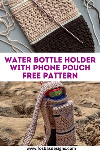 Make your version of this easy crochet water bottle and phone holder using this free pattern. Trendy crochet water bottle pouch free patern | Easy crochet phone pouch project | Trendy crochet water bottle with phone pouch projects