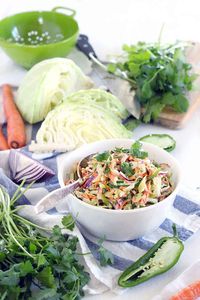 This easy, delicious recipe for Spicy Jalapeno Cilantro Slaw is great as a side, or on top of your favorite pulled pork sandwiches or fish tacos- it's the BEST coleslaw ever!