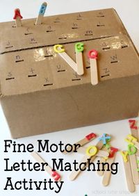 Upcycle a box for this letter matching activity! Work on upper and lower case letter recognition with this fun, hands-on activity for toddlers and/or preschoolers!