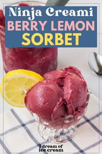 This berry lemonade sorbet is super easy to make in the Ninja Creami machine! It's made with berry pie filling and fresh lemons, making a refreshingly sweet treat that's perfect for a hot summer day.