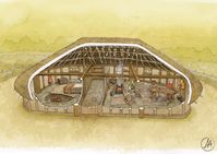 Cutaway reconstruction of C11th farmhouse at Eckweek, Somerset. © Avon Archaeology