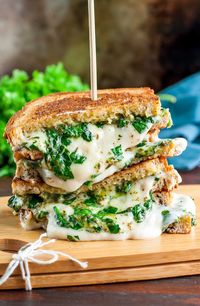 Easy Cheesy Vegan Spinach Pesto Grilled Cheese - Peas and Crayons