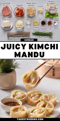 Kimchi mandu aka kimchi dumplings are spicy, tangy, and savory. These Korean dumplings are created with pork, tofu, and kimchi, wrapped in a thin dough, and steamed until perfection.