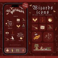 Featuring mystical symbols, spellbook-inspired designs, and colors reminiscent of Wizard’s iconic houses, these icons capture the charm and wonder of the wizarding world. Wizard, Witch, Witch cottagecore, Potter, App Icon, Magical Aesthetic, Spellbook Design, Fantasy Vibes, Iconic Houses, Aesthetic Icons, iOS Icons, Android Icons, Enchanting Style, Wizarding World, Mystical Charm, Adventure