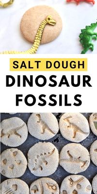 Make cool DIY dinosaur fossils from salt dough and dinosaur toys! This dinosaur kids craft is great for toddlers, preschoolers, and school aged kids. Use these dinosaur fossils in a dinosaur dig or as easy and inexpensive party favors for a dinosaur party!