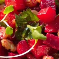 Ereka Vetrini on Instagram: "BEET SALAD For the beet LOVERS & HATERS. Full recipe below. Serves 5-8 Beet 8 Large beets ⅓ Cup chopped parsley ⅓ Cup chopped walnuts ½ Tsp salt 2 Shallots sliced thin Balsamic Vinaigrette 3 Tbsp balsamic ⅓ Cup olive oil 1 Small shallot 1 Tbsp honey ½ Tsp salt Pinch of pepper ½ Tsp mustard Whipped Goat Cheese 8 Ounces goat cheese 2 Garlic cloves finely minced or grated ½ Lemon juiced ¼ Cup milk Optional: 4-6 slices of toasted bread. I used the Seeduction bread from Whole Foods -Preheat oven to 375F -Remove beet stems and leaves. Rinse and scrub the beets well then wrap then in aluminum foil and roast in the oven for 75 minutes or until you can easily pierce through the beet using a fork. -Once the beets have cooked and cooled, remove the skin, dice