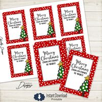 Merry Christmas Gift Tags | Printable - Digital File | Red Snow Dot | Whimsical Christmas Tree | HTx011 - Instant Download