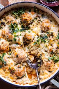 Baked Lemon Rosemary Chicken Meatballs and Creamy Orzo | halfbakedharvest.com