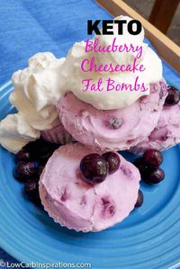 Creamy and delicious, this Keto Blueberry Cheesecake Fat Bomb Recipe is the best there is! The “Secret Ingredient” is where the decadent flavor really shines.