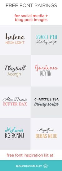 Free fonts and font pairings, Plus, a FREE downloadable font inspiration kit! font combinations free, font pairings free, brand font ideas #freefonts #socialmedia #blog