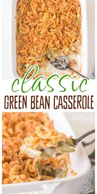 Classic Green Bean Casserole Recipe- how to make easy simple green bean casserole with canned green beans and cream of mushroom soup? Thanksgiving side dish or christmas side dish to make for a family holiday dinner. Crispy fried onions make this delicious. recipe instructions time temp