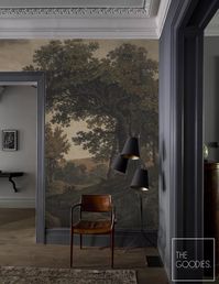 The wallpaper showcases a beautiful, detailed tree and landscape scene. The mural adds depth and a focal point to the room. Ideal for those looking to incorporate art and nature into their interior design, this mural wallpaper transforms the space into a relaxing, elegant retreat. MATERIALS: * * * REGULAR PAPER MATERIAL - Basic: Basic, thick paper material with a satin finish. Regular, paste-the-paper application. For better results, the wall should be light and smooth. The material reflects lig