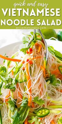 This Vietnamese noodle salad is made with vermicelli rice noodles, fresh herbs and vegetables! It’s tossed with a delicious tangy and savory Vietnamese dressing and can be served cold! #noodlesalad #vietnamesenoodlesalad #asiannoodlesalad #asianrecipes #drivemehungry | drivemehungry.com