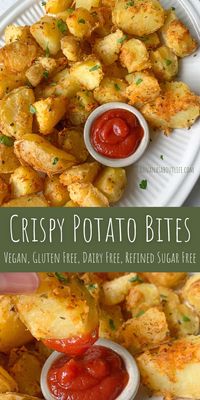 HEALTHY BAKED CRISPY POTATOES! These are perfect for every meal and every occasion. Great for meal prep, snacking or a side dish at dinner. Extra soft with a crispy edge. Vegan, gluten free, dairy free, refined sugar free, grain free.