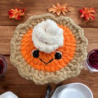 Adorably soft crocheted pumpkin pie, just in time for fall! Bring this cutie to your Thanksgiving dinner.  Finished size is approximately 4" in diameter and 5" high. Color and size may vary slightly from the photo as this item is lovingly handmade by me :)