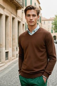 Elevate your look with this eco cashmere sweater, combining refined style with sustainability. Its rich brown tone and soft texture offer timeless sophistication, making it perfect for any occasion. Ethically crafted, this sweater is as good for the planet as it is for your wardrobe, providing ultimate comfort without compromising on luxury. #maglieria #knitwear #mens #menswear