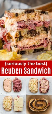 How to Make a Reuben Sandwich with the best homemade Russian dressing - This is loaded with corned beef, sauerkraut and Russian dressing on Rye bread. One of the best grilled sandwich recipes you'll try! #reubensandwich #reuben #sandwich #beef