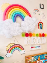 Rainbow classroom. Kindergarten classroom. Classroom decor. Rainbow decor. Bright classroom. Classroom setup.