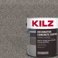 Breathe new life into your concrete surfaces with KILZ interior/exterior decorative concrete paint formulated for driveways, garage floors, pool decks, patios and porches. Easy to apply concrete paint fills in hairline cracks up to 1/8 inch and stands up to hot tires, dirt and grease. Slip resistant surface is ideal for pool decks and walkways. Important: the product must be applied with a 1/4 inch adhesive roller cover. One gallon covers about 50 sq.'. With 2 coats. Durable, protective finish enhances the look of concrete surfaces. Dries to the touch in 1 hour, recoat after 4 hours. KILZ Decorative Concrete Coating Gray Textured Slip-resistant Matte Interior/Exterior Porch and Floor paint (1-Gallon) | L378711