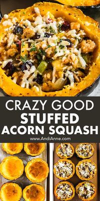 What a wonderful way to enjoy the Fall and Winter season! This stuffed acorn squash recipe is full of flavor and very filling.Acorn squash is roasted in the oven, then topped with a ground beef mixture that’s prepared in a frying pan. It’s scooped into the center of each squash, topped with grated parmesan cheese, and popped back in the oven for just a few more minutes.