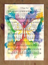 Butterfly Watercolor Original on Inspirational Hymn "O Happy Day"  by kitsunderland, $75.00