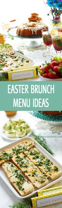 Easter Brunch Menu Ideas - Easter Brunch Menu Ideas with recipes: Almond Bundt cake, Deviled Eggs, Cherry Mint Lemonade, savory appetizers and Easter party decoration ideas by ilonaspassion.com I @ilonaspassion