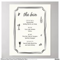 Whimsical Hand Drawn French Wedding Bar Menu Sign