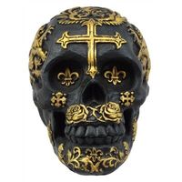 World Menagerie This Templar Saint George Skull Figurine stands at 4.5" tall, 6.5" long and 4.25" deep approximately. Features:This is made of designer composite resin, hand painted and polished individuallyThis is a breathtaking coat of arms skull figurine sculpted and painted with great details. The skull depicts the medieval times of war and heraldry, marked by royal war lions and crusader's cross. The back of the skull highlights the crest of Saint George the Dragon Slayer. Product Type: Scu