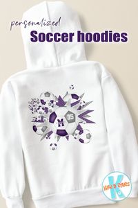 ad: Soccer ball blowout! personalized hoodies for girls -- design is on the back of the hoodie but can be copied or moved to the front | many color combinations are available #soccerhoodies #girlssoccerapparel #soccerballblowout